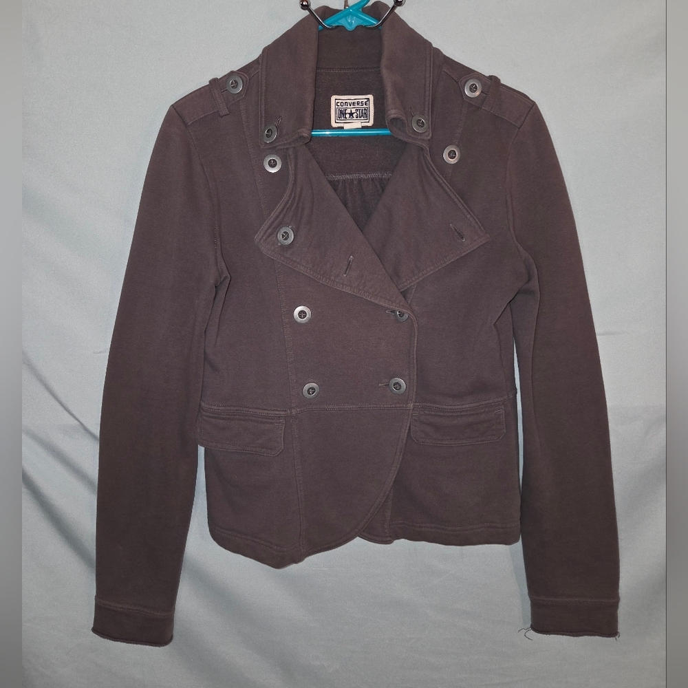 Converse One Star Jacket Women’s Gray Charcoal Sz M Lightweight Double Breasted